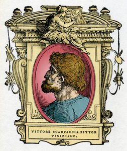 Portret van Vittore Carpaccio, Venetiaanse schilder. Gravure uit 