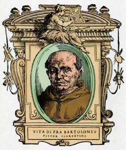 Portret van de Florentijnse schilder Fra Bartolomeo. Gravure uit 