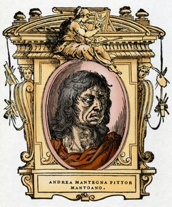 Portret van de schilder Andrea Mantegna (1431-1506) Houtsnede uit "Het Leven van Schilders" door Giorgio Vasari. door Giorgio Vasari