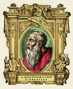 Portret van de schilder Giovanni Battista di Jacopo (Rosso Fiorentino) (1495-1540). Hij was lid van de Ecole de Fontainebleau. Gravure van het werk 