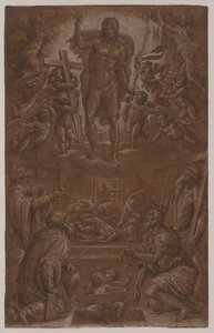 De Verrezen Christus Aanbeden door Heiligen en Engelen door Giorgio Vasari