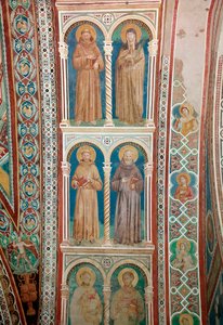 Afbeelding van de Heiligen Franciscus van Assisi, St. Claire, St. Benedictus en St. Antonius van Padua door Giotto (c.1266 1337)