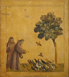 Saint Francois prechant aux oiseaux - Sint Franciscus preekt tot de vogels ... door Giotto di Bondone (style of)