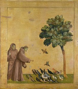 De heilige Franciscus predikt tot de vogels. Circa 1295-1300 (Predella)