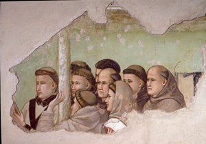 Episode uit het leven van Sint Franciscus van Assisi: Saint Franciscus verschijnt aan Fra Agostino en aan een bisschop (detail) door Giotto di Bondone