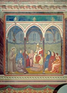 St. Franciscus preekt een preek tot paus Honorius III door Giotto di Bondone