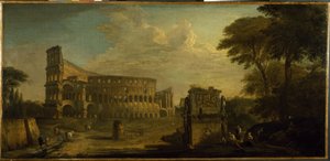 Een uitzicht op het Colosseum, Rome door Giovani Paolo (attr. to) Panini