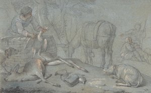 Jagers met dood wild in een landschap, 1600-1800 door Giovanni Agostino Cassana