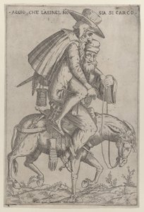 Karikatuur met twee mannen op een muilezel, 1575-99 door Giovanni Ambrogio Brambilla
