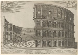 Doorsnede en elevatie van het Colosseum in Rome door Giovanni Ambrogio Brambilla