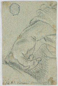 Tekening, Studie: Een linkerhand in een leunende positie, ca. 1650 door Giovanni Andrea Sirani