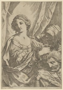 Judith grijpt het hoofd van Holofernes bij het haar en kijkt naar links door Giovanni Andrea Sirani