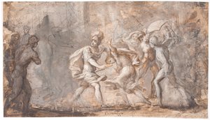 Tarpeia verpletterd onder de schilden van de Sabijnen door Giovanni Angelo Canini