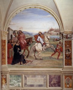 Hoe Benedictus het huis van zijn vader verliet en naar Rome ging om te studeren (fresco)