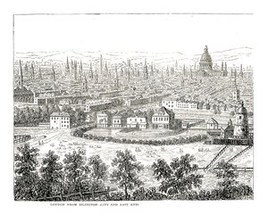 Londen vanuit Islington City en East End. Naar een uitzicht van Canaletti, gepubliceerd 1753 door Giovanni Antonio Canal