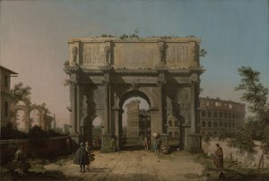 Uitzicht op de Boog van Constantijn met het Colosseum, 1742-5 door Giovanni Antonio Canal