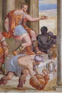 Detail van Het Banket van Cleopatra door Giovanni Antonio Fasolo