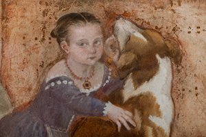 Klein meisje en hond (detail van Het banket, c.1570)