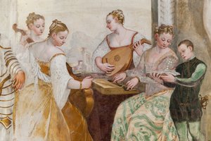 Jonge jongen en hofdames, detail van Het Concert, Grote Zaal, ca.1570 door Giovanni Antonio Fasolo
