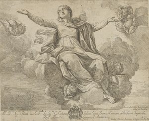 De tenhemelopneming van de Maagd, die in de wolken zit met uitgestrekte armen door Giovanni Antonio Lorenzini