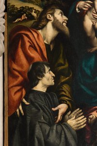 Altaar van Sint-Catharina, Madonna en Kind tussen Heiligen Philip en James en de schenker Giacomo Schizzi, Il Pordenone 1522, Detail