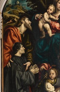 Altaar van Sint-Catharina, Madonna en Kind tussen de heiligen Filippus en Jacobus en de schenker Giacomo Schizzi (detail)