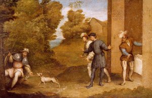 Sint Rochus gevoed door hond, compartiment van het altaarstuk van Sint Gotthard door Giovanni Antonio Pordenone