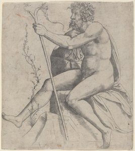 Man Zittend met een Vorkachtige Staf door Giovanni Antonio da Brescia
