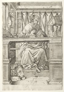St. Hiëronymus in zijn studeerkamer door Giovanni Antonio da Brescia