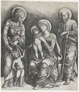 De Heilige Familie met de Heilige Johannes de Doper als kind, ca. 1495-1505 (gravure) door Giovanni Antonio da Brescia