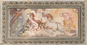 De wagen van de zon bestuurd door Apollo, Apollo Loggia, c.1560 door Giovanni Battista and Cambiaso Luca Castello