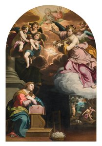 Zuid Transept, Altaar van de Aankondiging, Altaarstuk door Giovanni Battista Trotti bekend als Il Malosso 1594