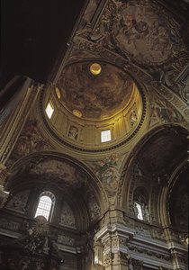 Zicht op de koepel en fresco van Baciccia, kerk van Gesù in Rome, circa 1568 door Giovanni Battista  Gaulli