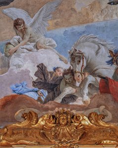 Clerici Paleis, de Galerij van Wandtapijten of de Tiepolo Hal: "De Quadriga van de Zon verlicht de wereld" (detail) door Giovanni Battista Tiepolo