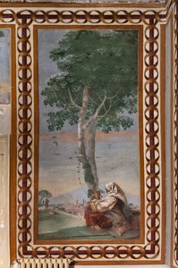 Landschap met een zittende boer door Giovanni Battista Tiepolo