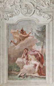 Palazzina (Klein Gebouw), de derde kamer of kamer van de Aeneis: "Aeneas droomt van Mercurius die hem beveelt te vertrekken" door Giovanni Battista Tiepolo