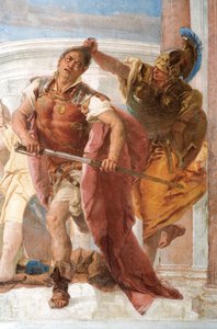 Detail van Minerva die Achilles weerhoudt Agamemnon te doden (detail) door Giovanni Battista Tiepolo