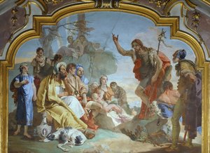 Italië, Bergamo, Colleoni Kapel, Sint Johannes de Doper predikend voor de menigte