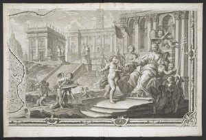 Een vrouwelijke figuur die wordt gekroond, uit Nuova Pianta di Roma, data in luce de G. Nolli door Giovanni Battista (after) Nolli