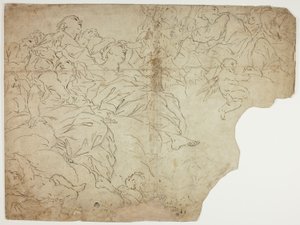 Heiligen, of Allegorische figuren en Putti op wolken door Giovanni Battista Beinaschi