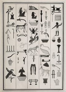 Tekeningen van de decoraties uit het graf van Farao Psammetic I, gereproduceerd in 1817 door Giovanni Battista Belzoni, gehuisvest in het British Museum, Londen