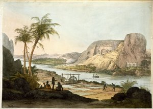 Buitenaanzicht van de twee tempels in Abu Simbul, uit Platen ter illustratie van de Onderzoeken in Egypte en Nubië, gepubliceerd in 1822