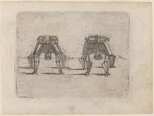 Twee Kubieke Figuren met Hun Handen op de Grond