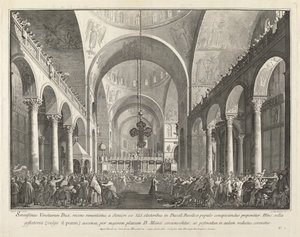 De nieuw gekozen doge gepresenteerd aan het volk in San Marco, 1763-1766 door Giovanni Battista Brostoloni