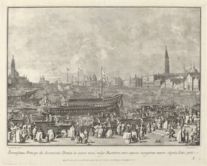 De Doge in de Bucintoro Vertrekt naar de Porto di Lido op Hemelvaartsdag door Giovanni Battista Brustolon after Canaletto