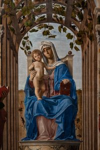 Madonna op de troon met het kindje Jezus tussen heiligen Jacobus en Hiëronymus (detail) door Giovanni Battista Cima da Conegliano