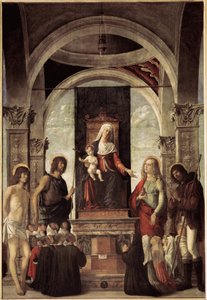 Heilige conversatie, maagd met kind omringd door Sint Jan de Doper, Sint Sebastiaan, Sint Rochus, Sint Maria Magdalena