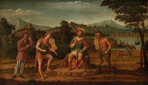Het Oordeel van Midas. De Muzikale Wedstrijd tussen Apollo en Marsyas door Giovanni Battista Cima da Conegliano
