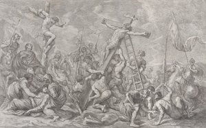 De Kruisiging, met het Neerlaten van het Kruis in het Midden, Soldaten Overal, en een Die..., 1762 door Giovanni Battista Cipriani