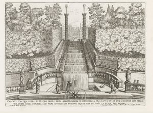 Cascade in de tuinen van de Villa Aldobrandini te Frascati door Giovanni Battista Falda